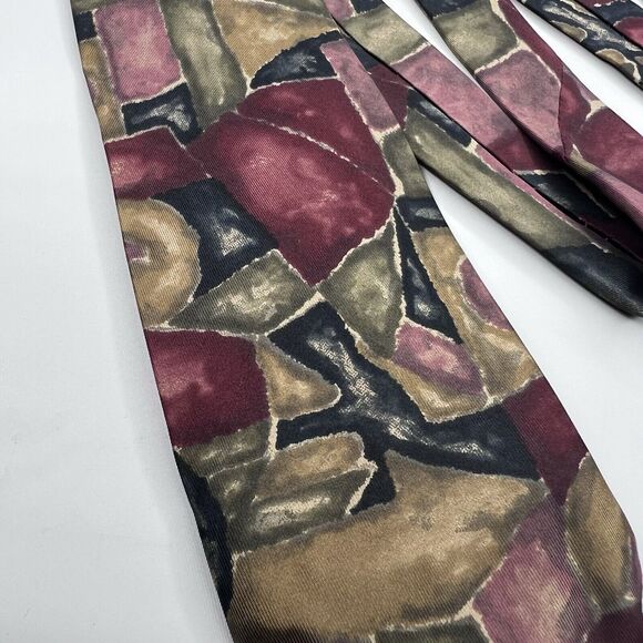 St Michael Marks & Spencer Vtg 90s Silk Multicolor Abstract Geometric Neck Tie - Picture 2 of 7